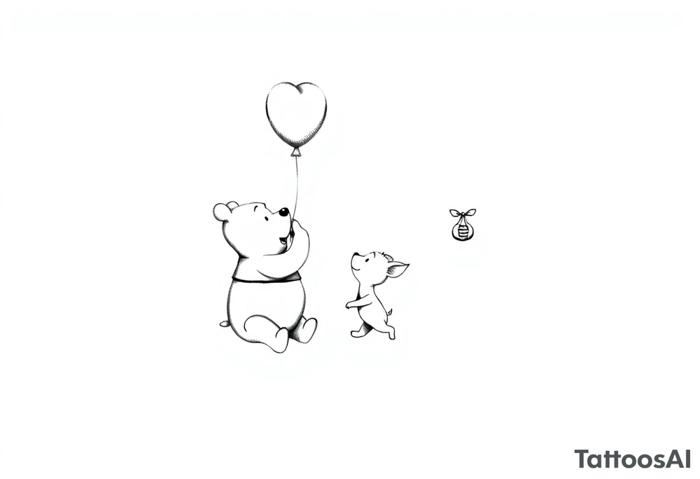 Winnie the Pooh and piglet with  a flying Ballon and honey pot tattoo idea