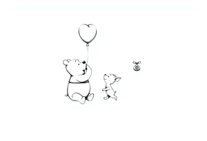 Winnie the Pooh and piglet with  a flying Ballon and honey pot tattoo idea