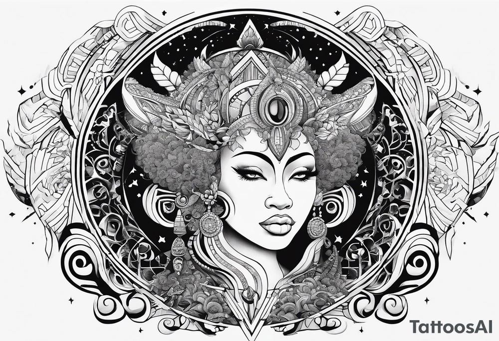 Simple design, Afro-Futurism style, celestial 
rebirth tattoo idea