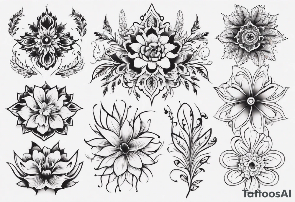 Minimalist Ornemental traditional henne indie flower tattoo idea