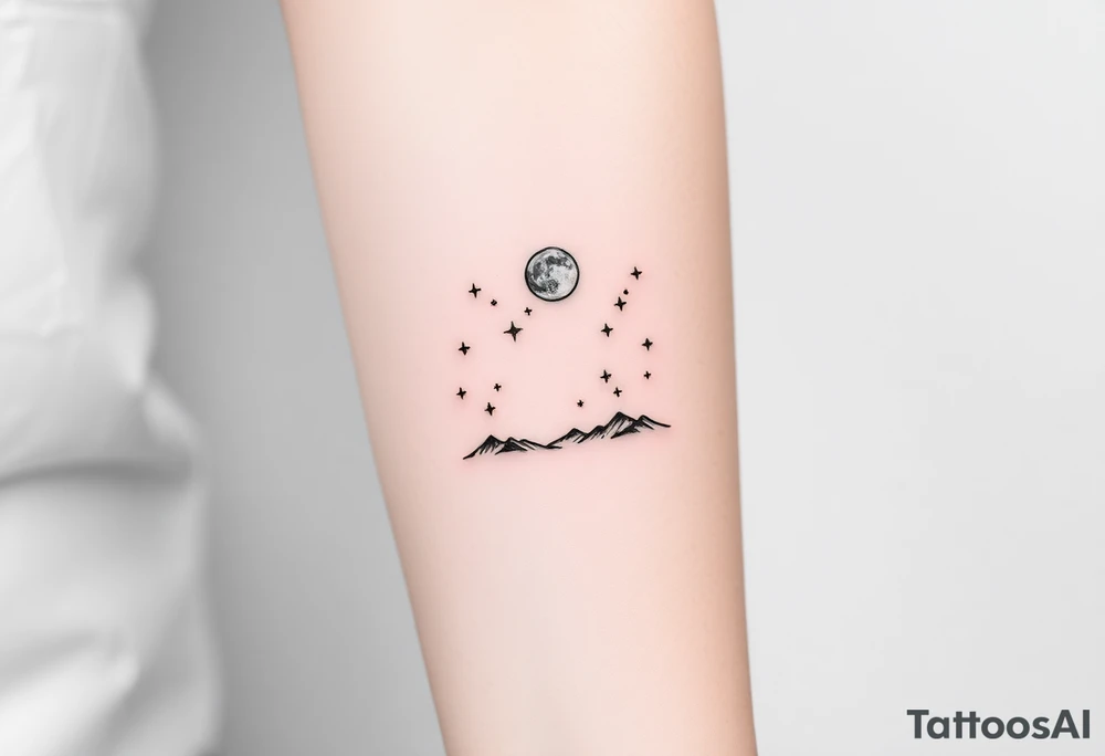 A nighttime scene with stars and a moon tattoo idea