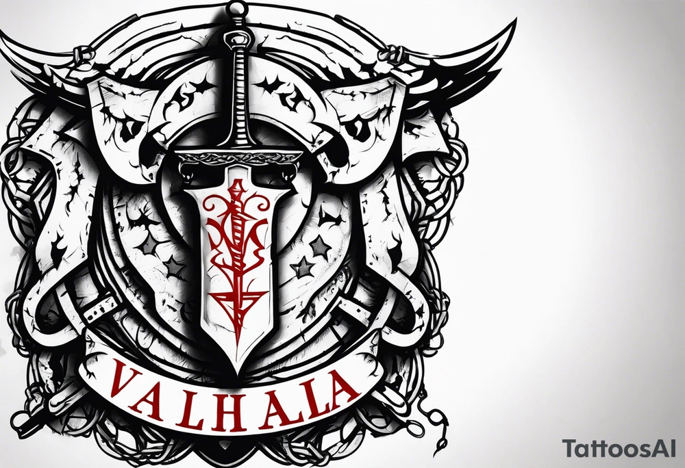 Valhalla sword shield barb wire chain tattoo idea