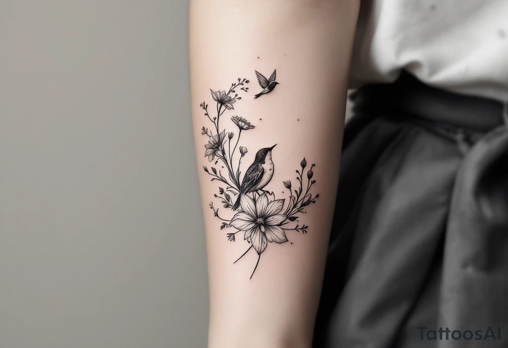 Wildflowers with bird tattoo idea