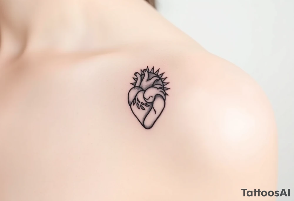 human heart chained up within circle sun with a moon inside, with an sublime type of vibe tattoo idea