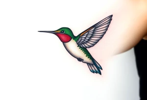 A hummingbird leaving a trail of glowing hieroglyphs as it flies(only red , blue and black are possible colors) tattoo idea