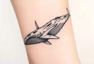 Blue whale flying above nyc tattoo idea