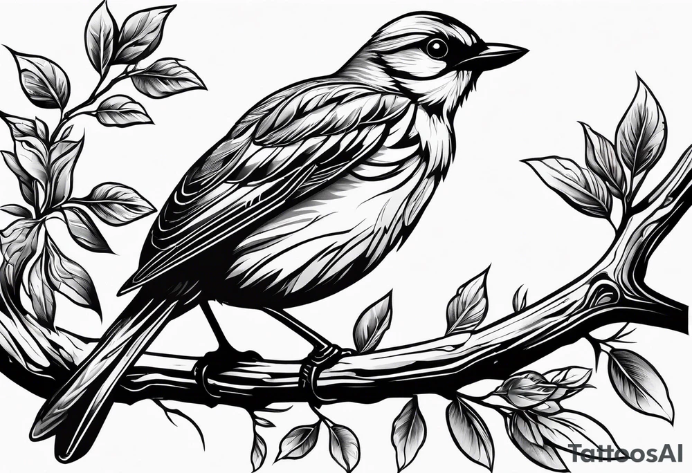 Bird powerfully looking while on a branch tattoo idea