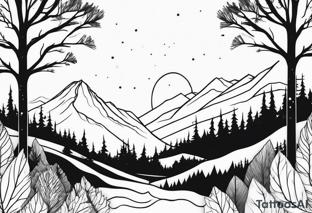 Forest that changes into an ocewn tattoo idea