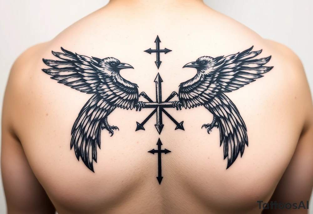 Chest tattoo, two ravens and icelandic symbols, dark brest tattoo tattoo idea