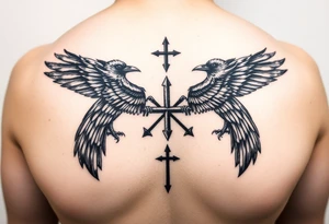 Chest tattoo, two ravens and icelandic symbols, dark brest tattoo tattoo idea