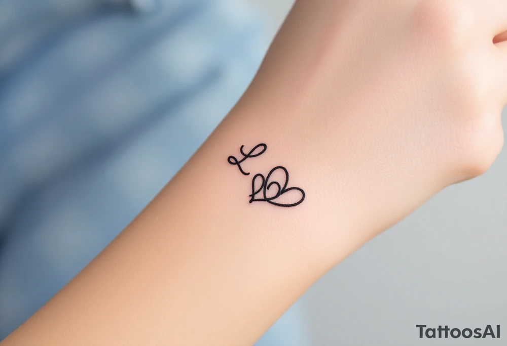 wedding ring tattoo with initials L and M and hearts tattoo idea