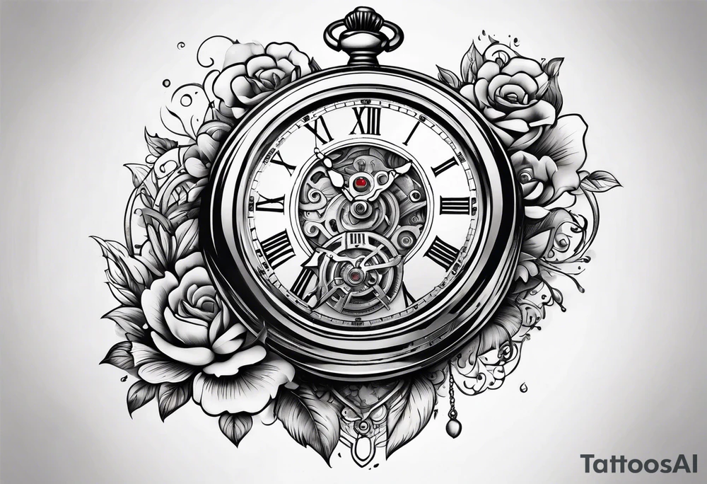 Old school pocket watch exploded showing inner mechanism tattoo idea