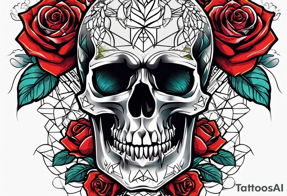 skull and roses tattoo idea