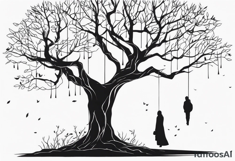 faceless, dark figures under a branch of a tree tattoo idea faceless, dark figures under a branch of a tree tattoo idea