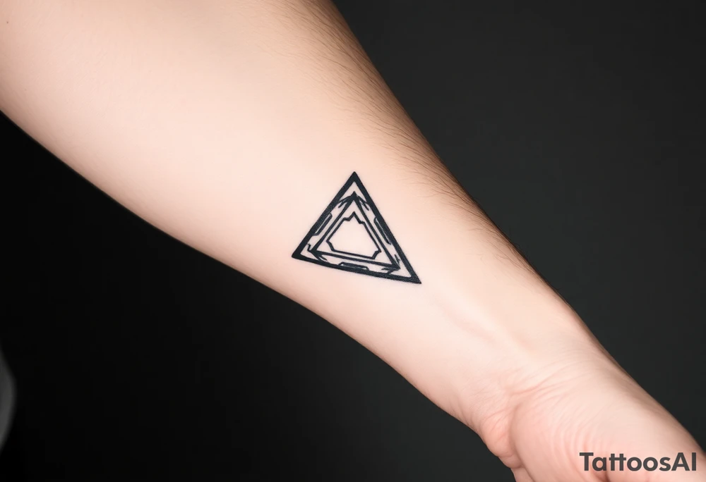 Geometric small triangle about different paths in life merge together and become stronger while being psychedelic and trippy tattoo idea