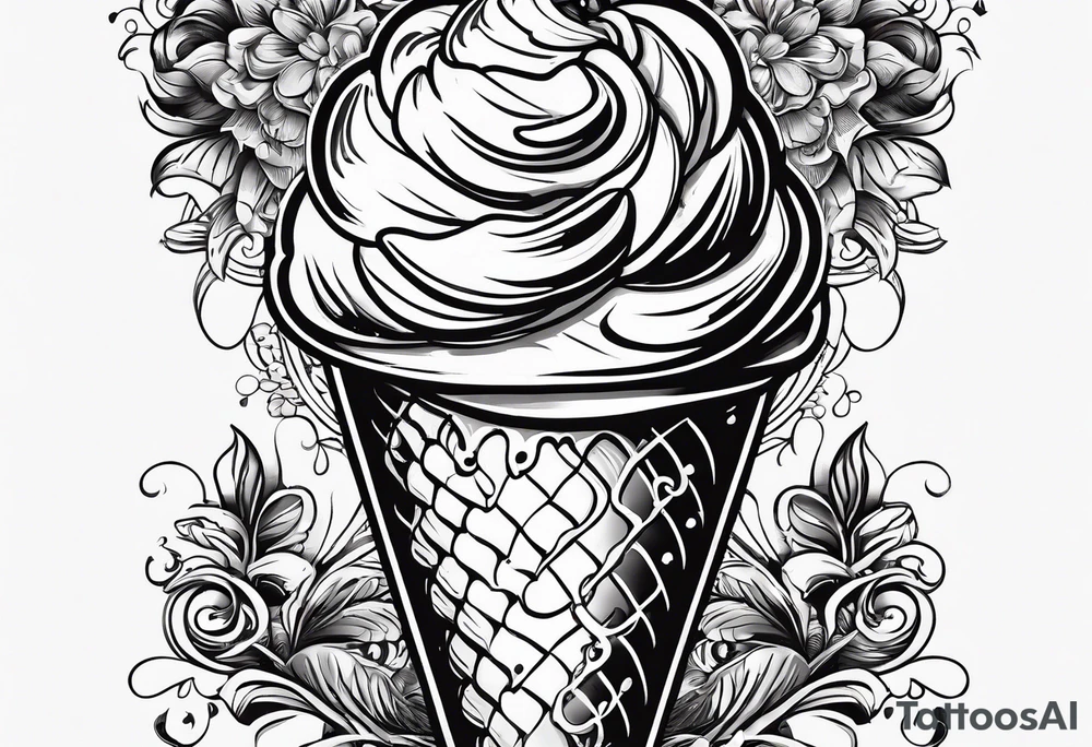 ice cream cone with one round scoop of ice cream and a red heart tattoo idea