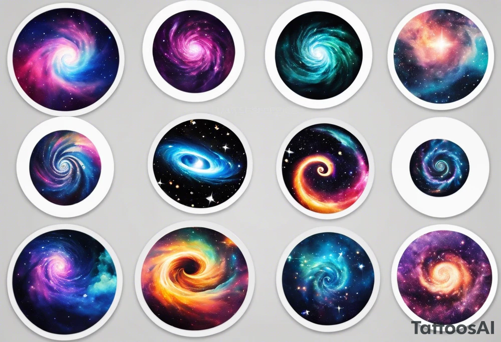 I want a spiral nebula space galaxy tattoo that's colorful and bright and cute and is nice to look at I don't want a traditional circle I want it like the ones thay look like an s shape and this tattoo will be on my left buttcheek and light colors I want more spread and less circle tattoo idea