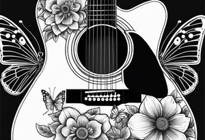 electric acoustic Guitar with flowers growing off the side, butterflies tattoo idea