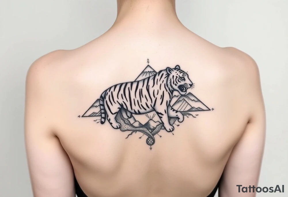 Tiger with mountains tattoo idea