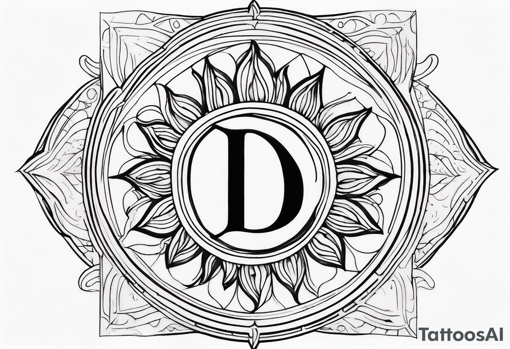 Letter d sun fine line tattoo idea