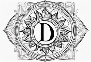 Letter d sun fine line tattoo idea