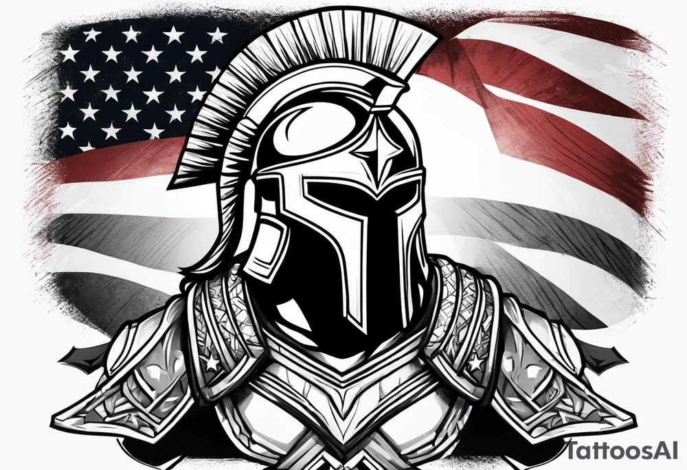 Spartan warrior helmet with American flag tattoo idea
