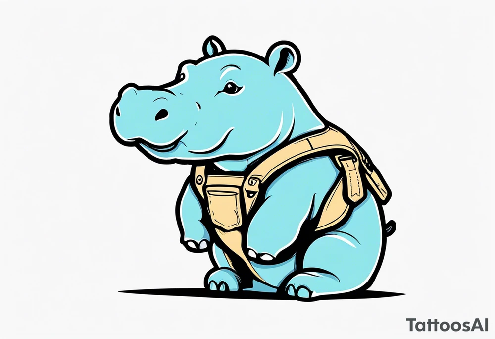 Baby hippo wearing overalls tattoo idea