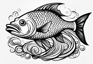 Cartoon fish with a mean face, angry expression, realistic tattoo idea