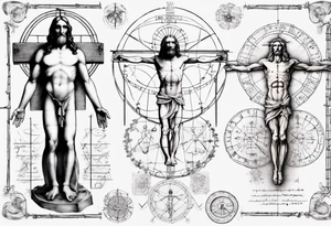 Leonardo da Vinci, Vitruvian man  and Jesus combined with emphasis on math and physics tattoo idea