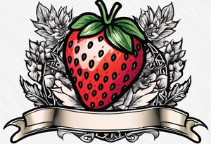 Simple strawberry with banner around it tattoo idea
