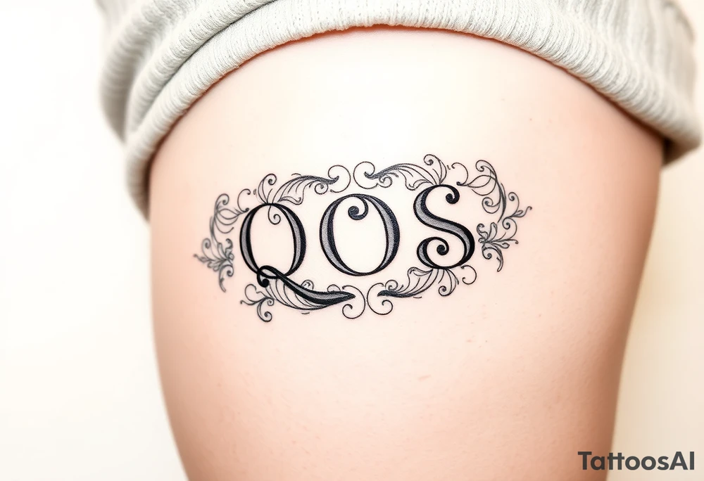 text reading "QOS" across a womb tattoo tattoo idea