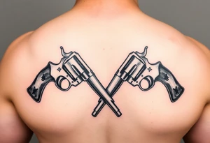 2 revolvers with wooden handles crossing pointing down tattoo idea