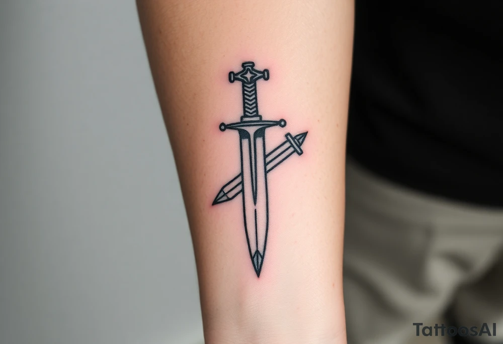 Give me a tattoo based on proverbs 27:17 about iron sharpening iron for me and the guys to get together probably two swords in it want a cross on the handle too tattoo idea