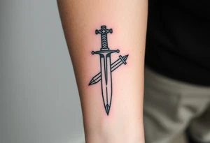 Give me a tattoo based on proverbs 27:17 about iron sharpening iron for me and the guys to get together probably two swords in it want a cross on the handle too tattoo idea