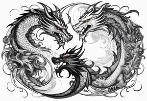 Ying yang dragons in a swirl fighting eachother , with full bodies tattoo idea