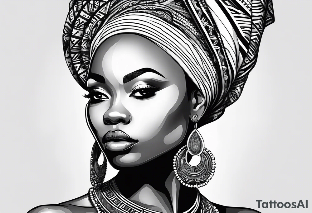African woman shape only head with adinkra sign minimalist tattoo idea