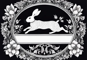 Leaping rabbit in a Victorian gothic floral frame tattoo idea