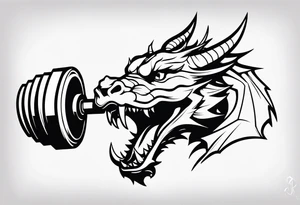 Dragon biting a dumbbell tattoo idea