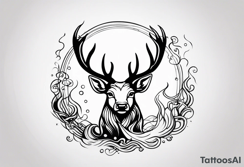 stag and fish with fishhook tattoo idea