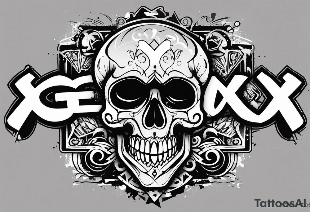 street art graffiti skull with the words "GenX OG" tattoo idea