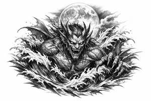 water-demon,waves,full moon. tattoo idea