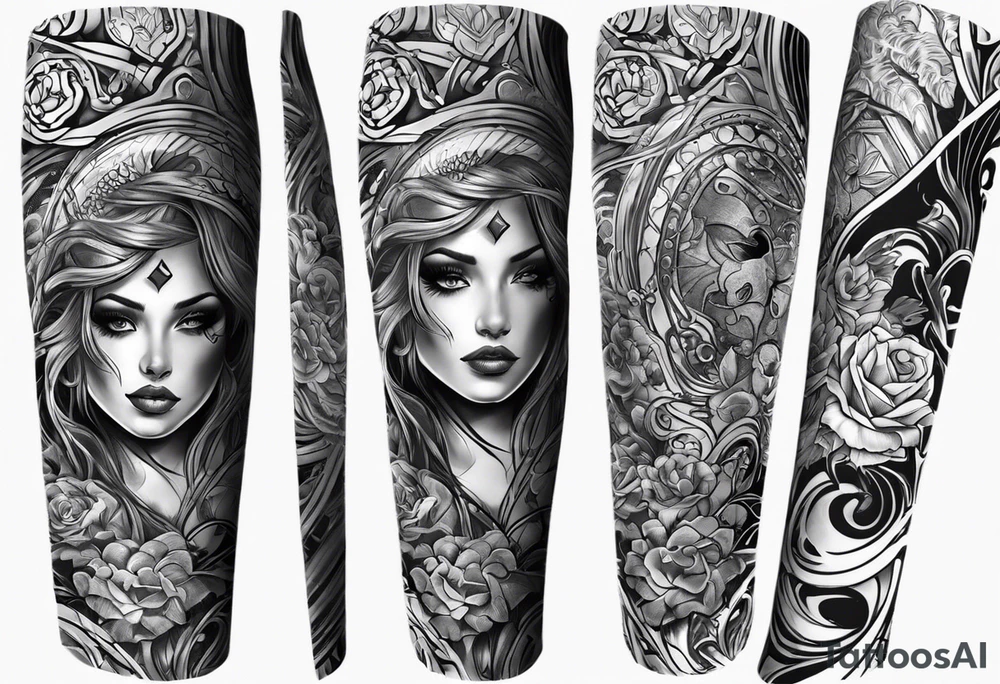 rock a Billy ganzer Arm sleeve mit verschiedenen Motiven tattoo idea