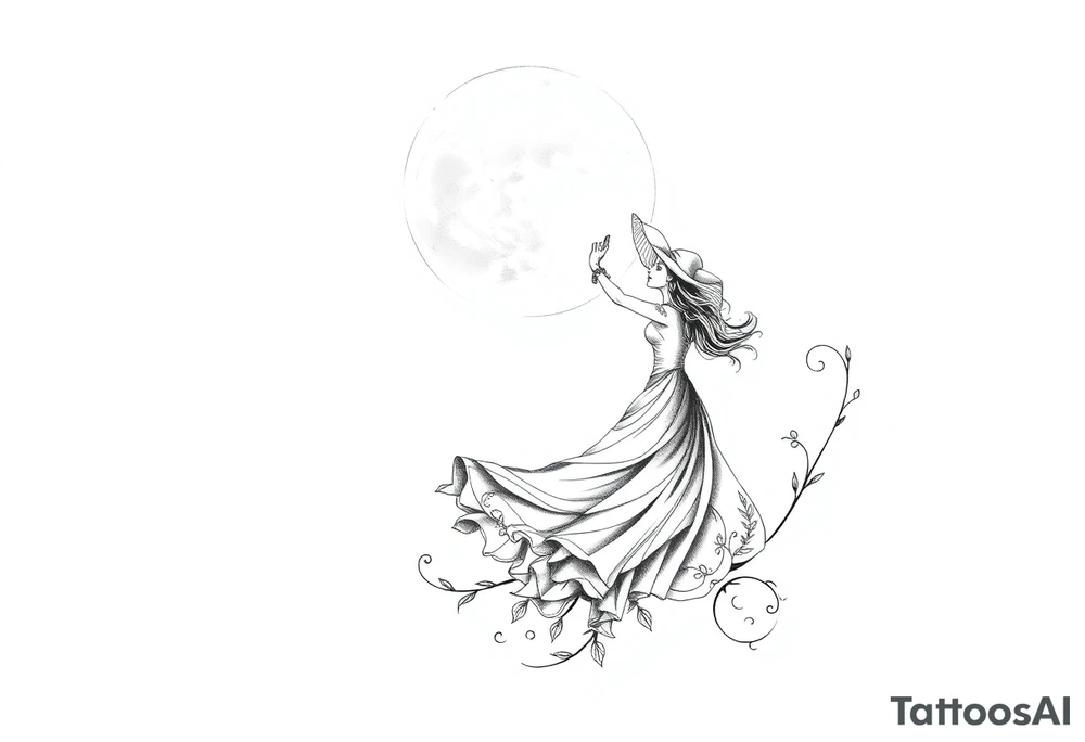 Witch dancing under moonlight tattoo idea