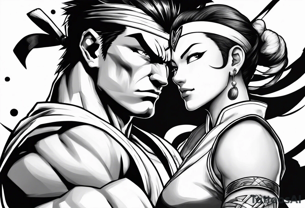 street fighter 3 ken versus chun li fighting tattoo idea