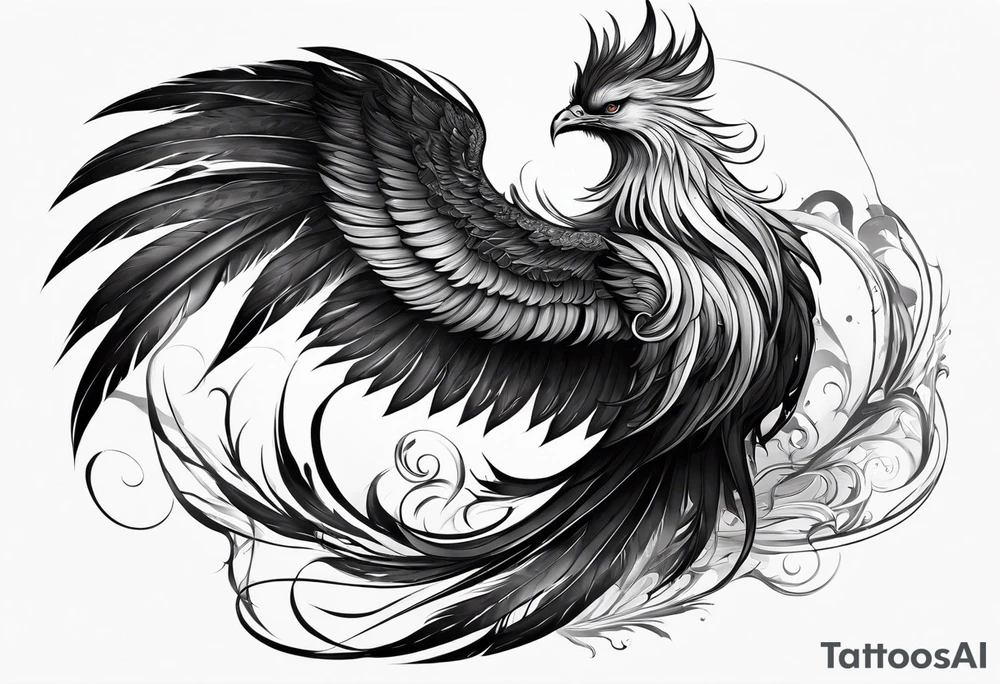Evil Phoenix with classical smoke. Long wrapping tail. With a cross tattoo idea