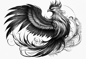 Evil Phoenix with classical smoke. Long wrapping tail. With a cross tattoo idea