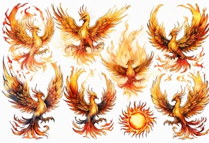 a golden phoenix surrounded by the flames of the sun tattoo idea