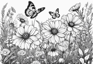 Wildflowers, prairie plants, butterflies tattoo idea