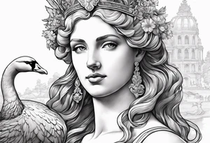 The Diana of Versailles statue but rather than holding a deer, Diana is hunting a swan tattoo idea