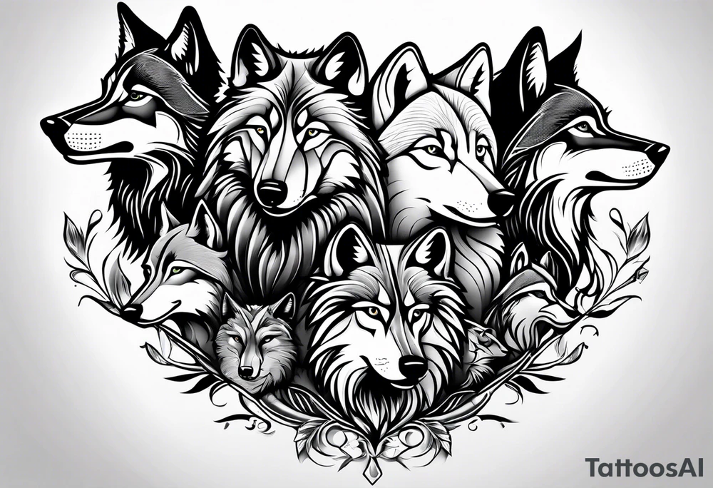 Wolf family of 5 tattoo idea